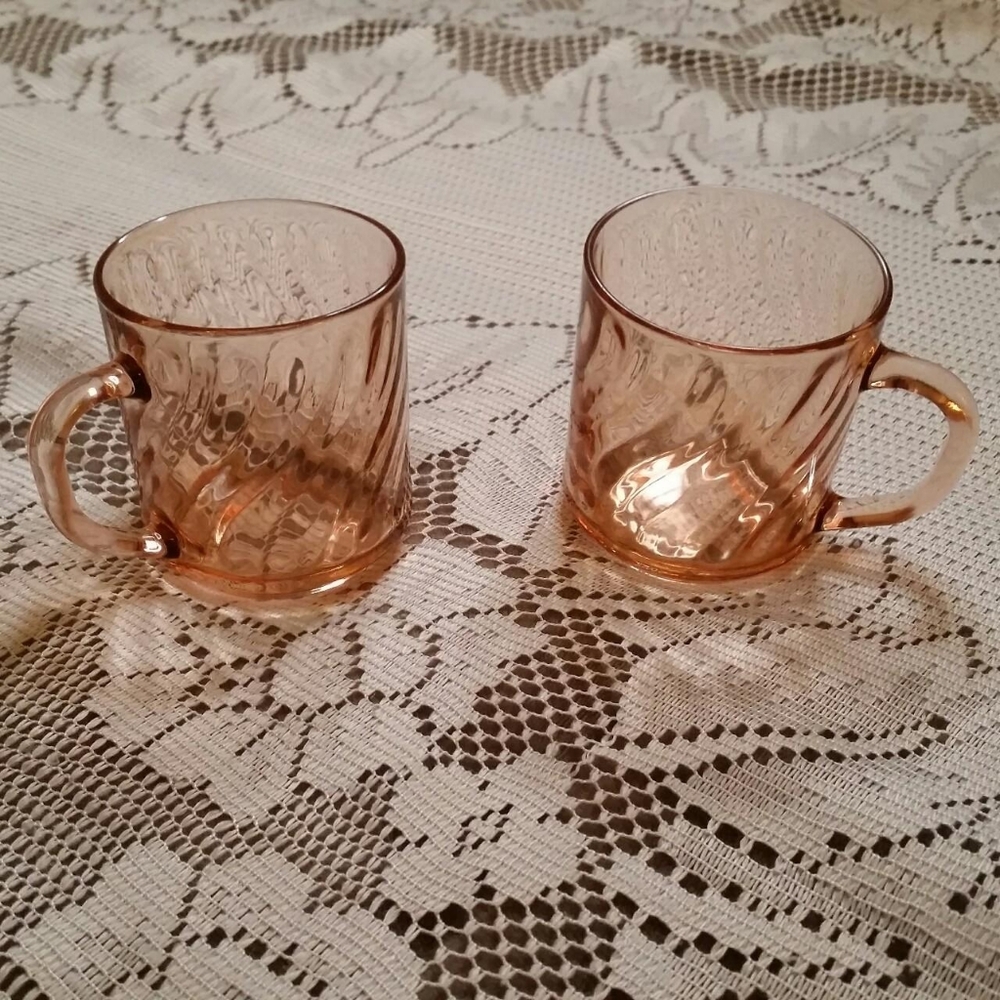 Pair depression glass mugs